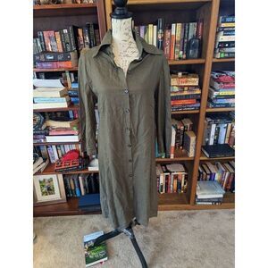 LIBELULA mixed fibers olive green shirt dress sz 42 euc